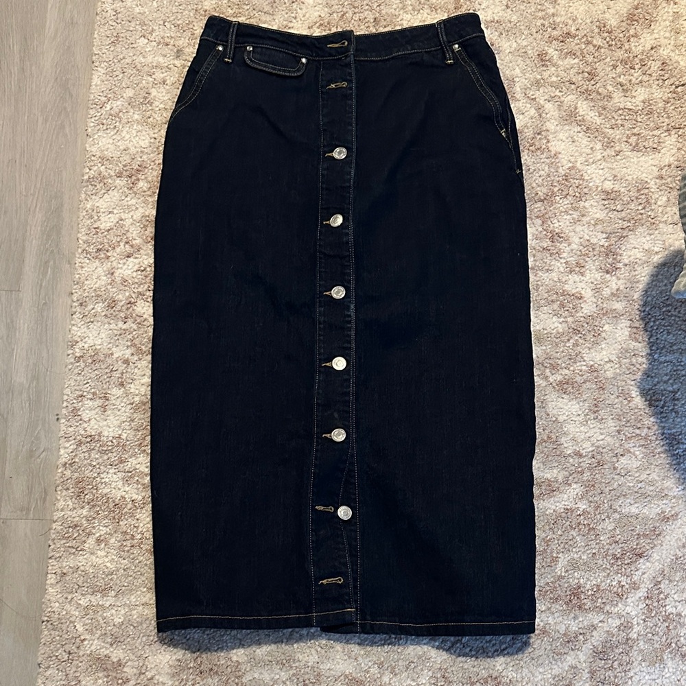 Navy Denim Button-Down Skirt